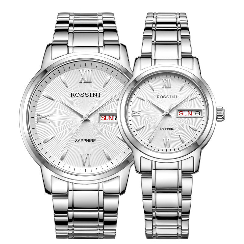 罗西尼(Rossini)手表金属不锈钢带防水双历 时尚雅尊商务系列 石英表 男 男士 女士 情侣表 手表5723 男表间金5723T01C